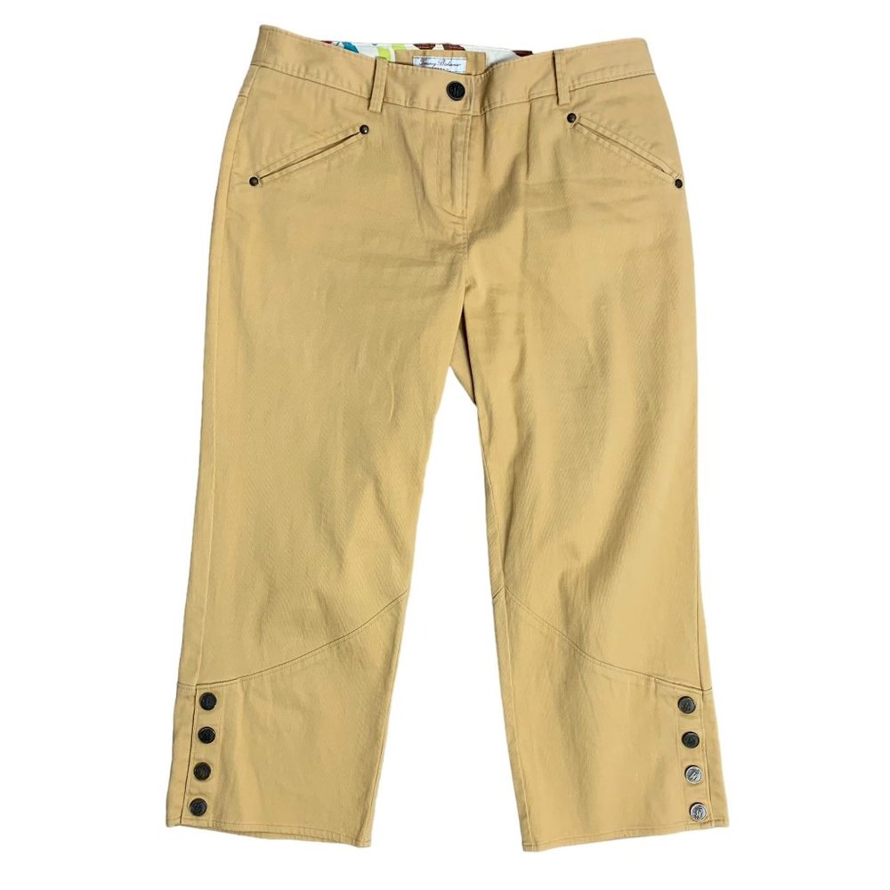 Tommy Bahama Capri Pants 4 Yellow Mid Rise Snaps Pockets Zipper Belt Loops